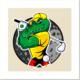 alligator golfer illustration Posters and Art